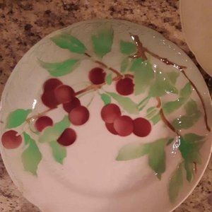 Antique Majolica French Plate with Cherries